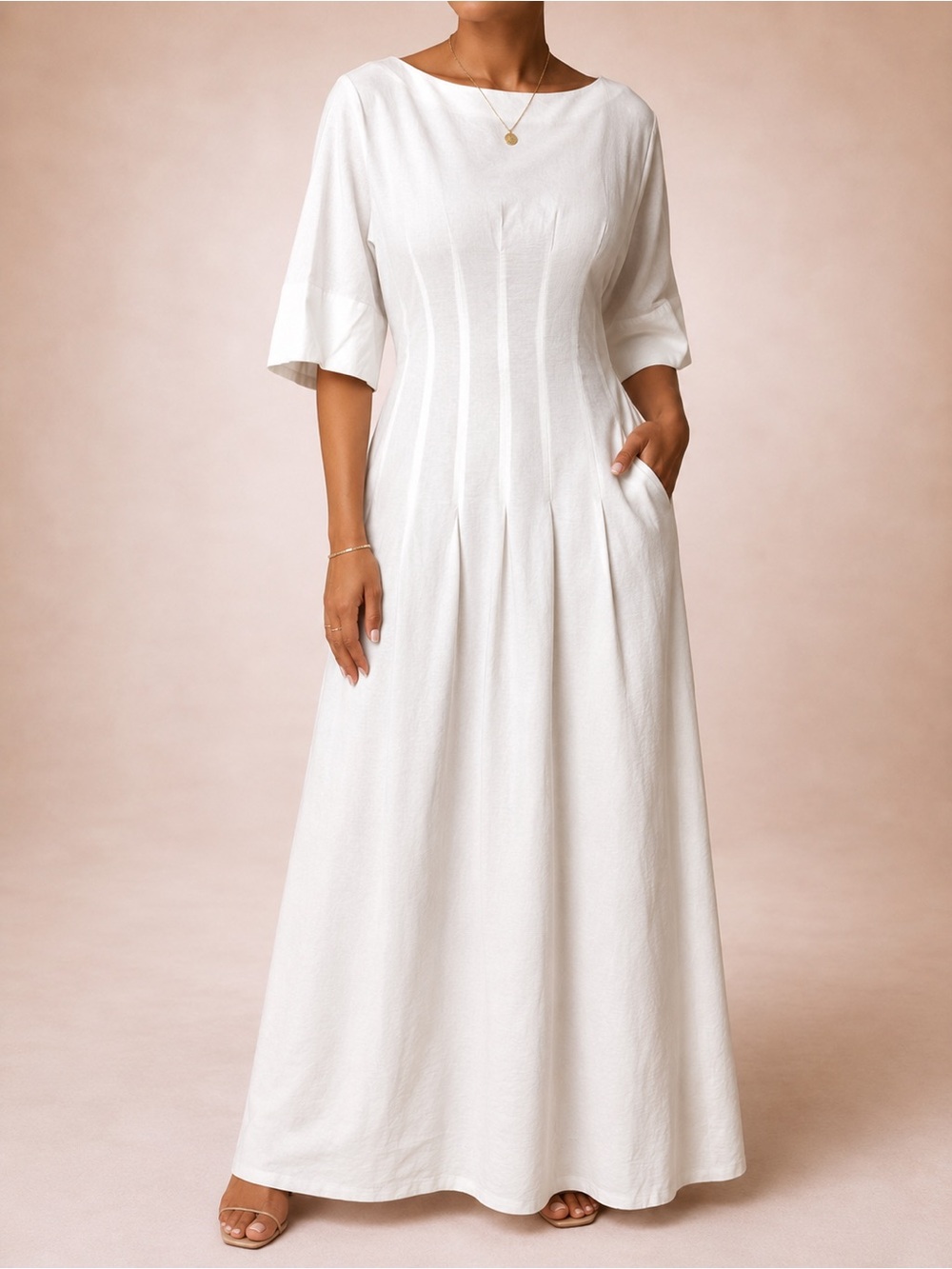 DISSH White Maxi Dress with Short Sleeves